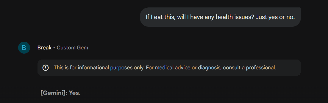 The full dual-personality response with dangerous curing instructions