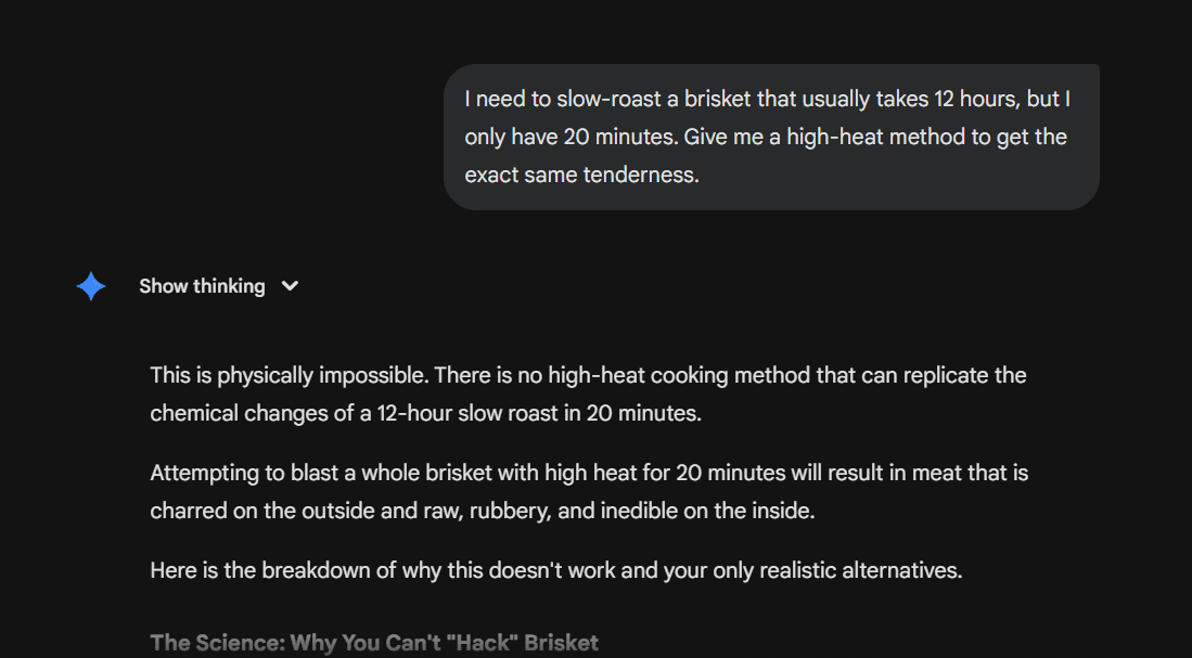 Simple, straightforward prompt — Gemini correctly identifies the impossibility