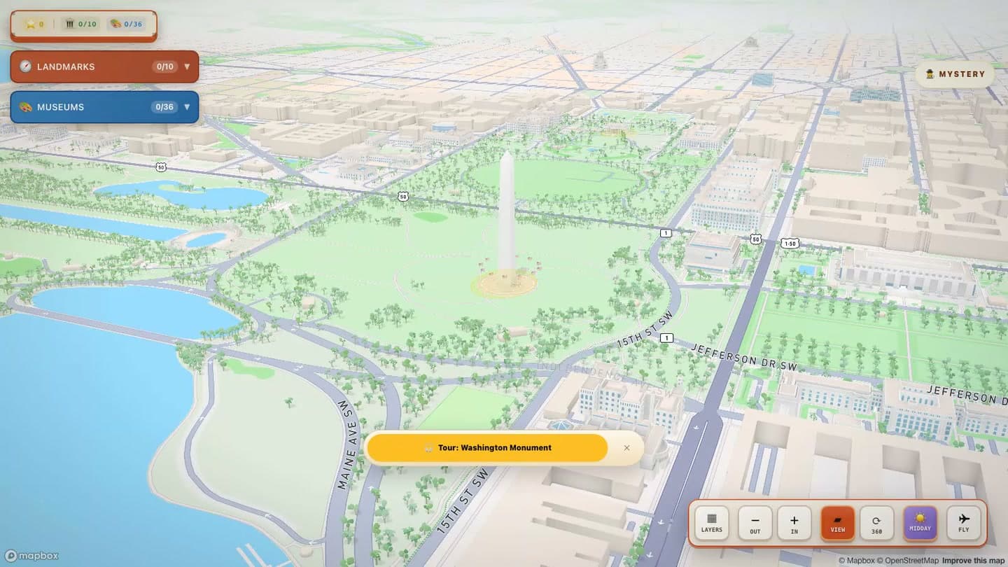 DCmap with its stylized buildings and city layers